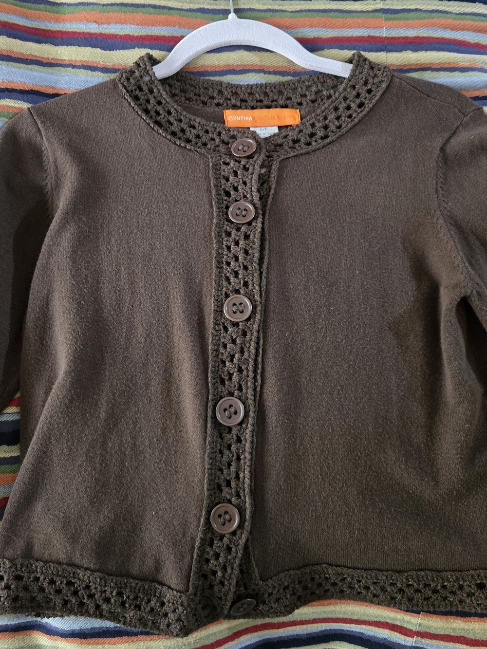 Cynthia Steffe Brown Crochet-Trim Button Front Women’s Sweater Small
